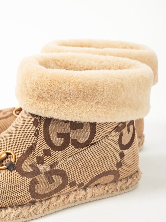 Gucci Fria Beige Jumbo GG Sherpa Horsebit Ankle Boots - Picture 9 of 11